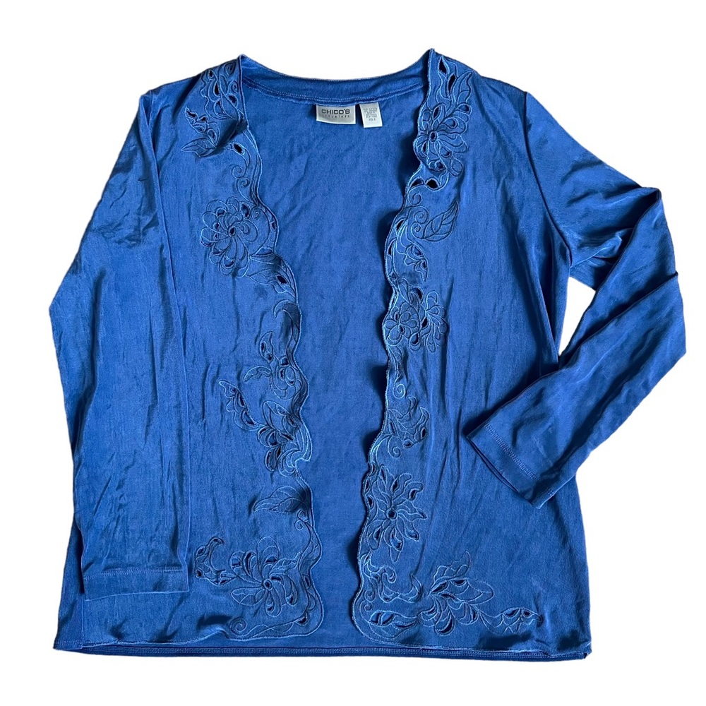 Chico’s Travelers Stretchy Open Cardigan Blue